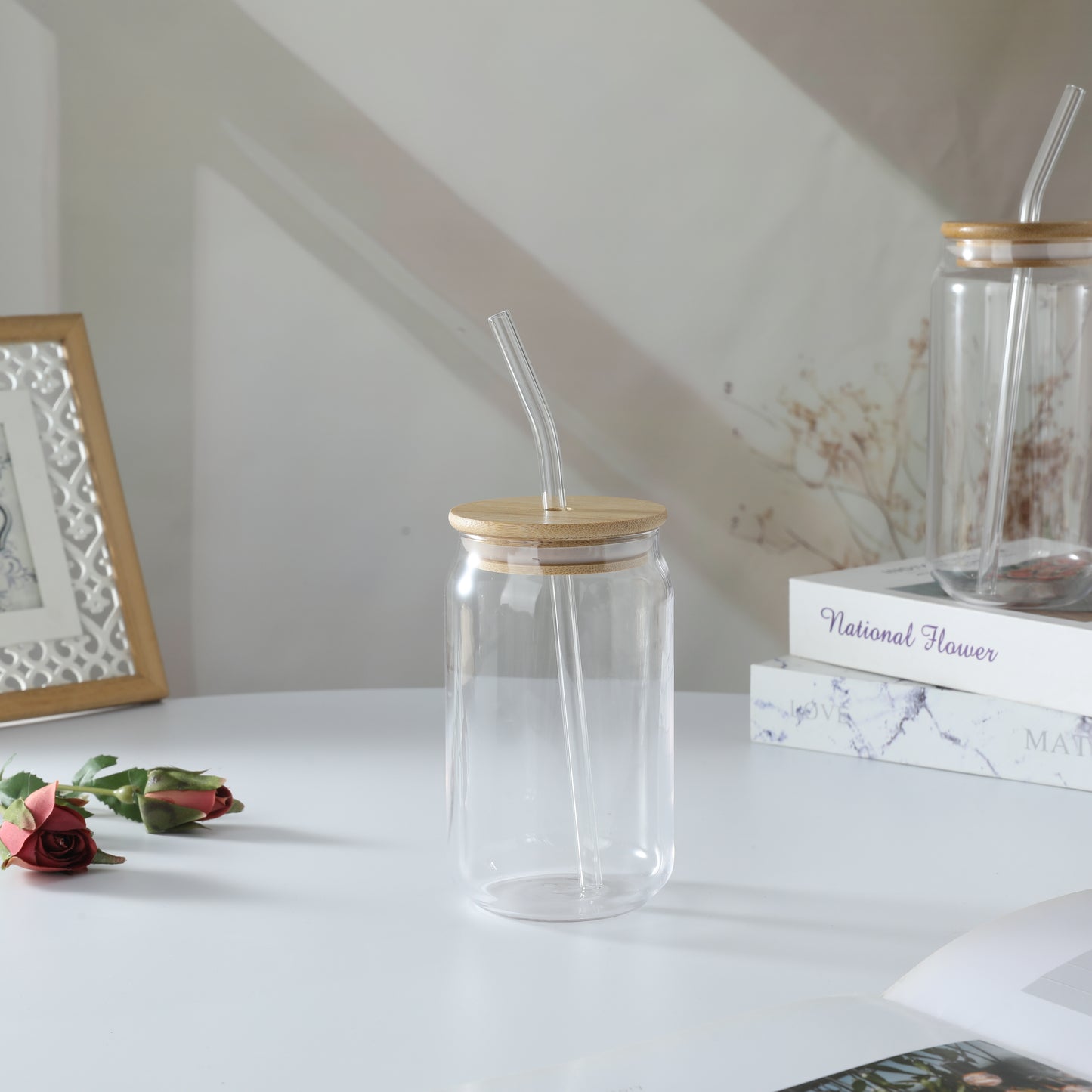 Glass Iced Coffee Cup With Straw And Lid