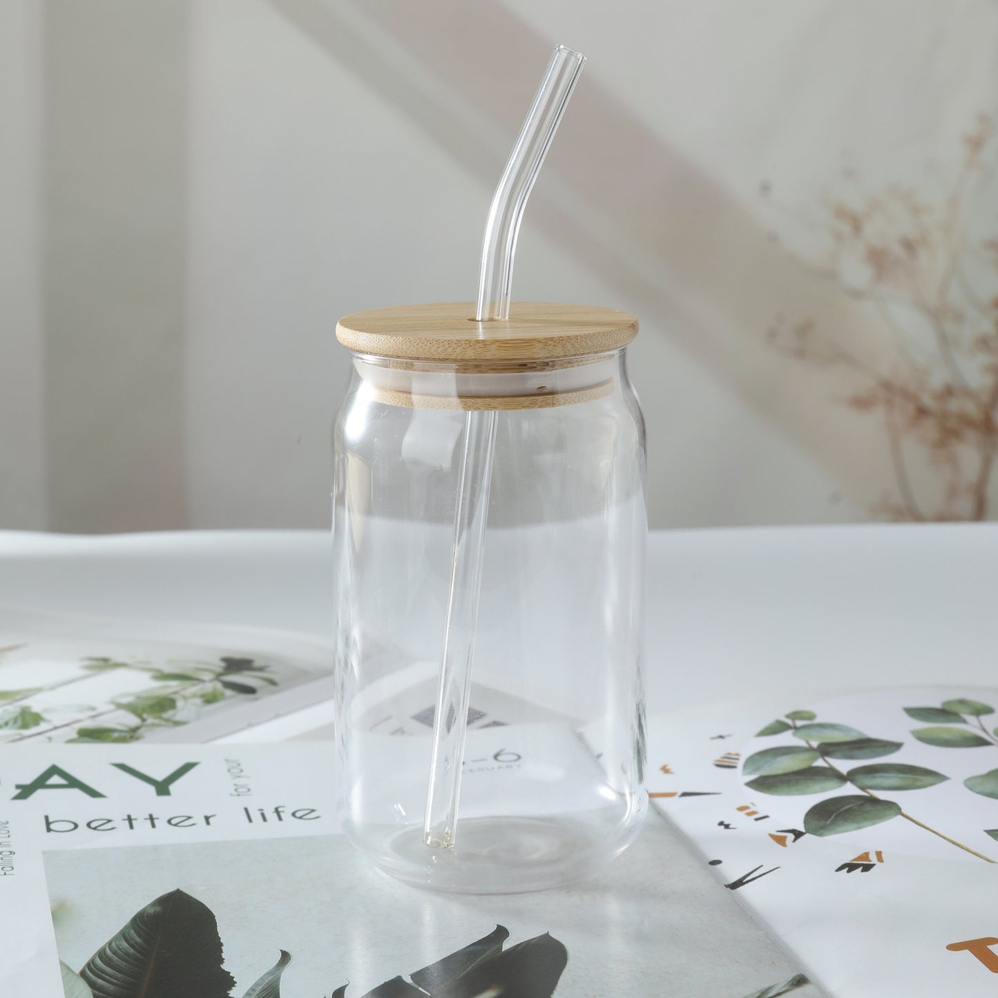 Glass Iced Coffee Cup With Straw