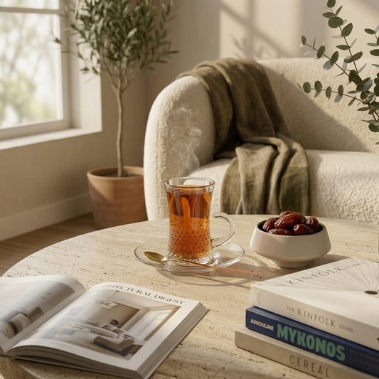 Traditional tea glasses styled in a modern kitchen