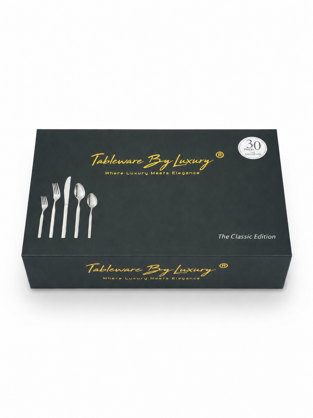Classic Edition 30-piece 18/10 stainless steel cutlery set in black luxury gift box