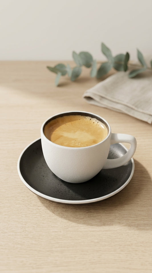 Frosted Black espresso cup and saucer for double shot espresso
